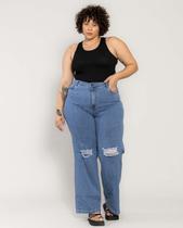 Calça Jeans Wide Leg Plus Size com Rasgo no Joelho Consciência Jeans 29027
