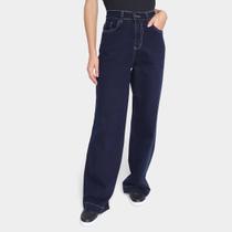 Calça Jeans Wide Leg Sawary Barra Larga Feminina