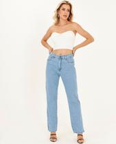 Calça Jeans Wide Loose Feminina Cintura Alta Abertura Lateral Barra 02920 Média