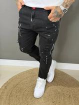 Calça Jogador Jeans Masculina Original Denim Preto Rasgado