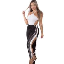Calça Jogger Botões Listra e Fenda Laterais Calça Jogger Botões Listra e Fenda Laterais