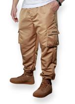 Calça Jogger Cargo Corta Vento Combat Masculina Bege Skate