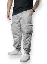 Calça Jogger Cargo Corta Vento Combat Masculina Cinza Skate