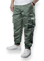 Calça Jogger Cargo Corta Vento Combat Masculina Verde Skate
