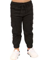 Calça Jogger Cargo Sarja Kids Menino Lycra Cordão de Ajuste