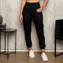 Calça Jogger Cargo Sarja Skatista feminina com bolsos