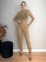 Calça Jogger Cintura Alta com Cós Largo com Elástico - Cousin - Bege Calça Jogger Cintura Alta com Cós Largo com Elástico - Cousin - Bege