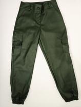 Calça Jogger cintura alta de material sintético - Cor Verde Musgo - Tamanho GG Calça Jogger cintura alta de material sintético - Cor Verde Musgo - Tamanho GG