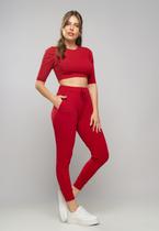 Calça Jogger Comfy Malha Canelada Vermelho Escuro Salvatore Fashion