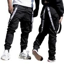 Calça Jogger De Sarja Unissex com Acessórios inclusos Corrente e suspensórios