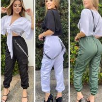 Calça Jogger Feminina Com Corrente Tactel Moda Gringa Unissex