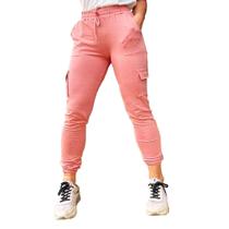 Calça Jogger Feminina Rosa Com Bolso Moletinho Moletim Cargo 2999 Calça Jogger Feminina Rosa Com Bolso Moletinho Moletim Cargo 2999
