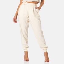 Calça Jogger Feminina Viscolinho Cós Elástico Bolsos Casual