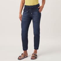 Calça Jogger Jeans Confort Tipo Moletom Elastico Barra Azul Escuro
