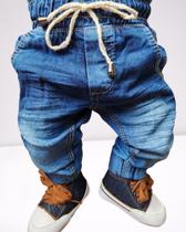 Calça jogger jeans infantil menino com elastano Tam 1 A 3 anos.