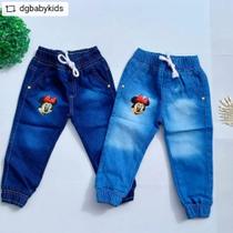 Calça Jogger Jeans Infantil Minne Bordada Menina Blogueirinh