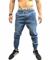 Calça jogger jeans masculina sarja com elastico