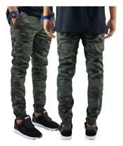 Calça Jogger Jeans Masculina Skinny Camuflada Com Elastico