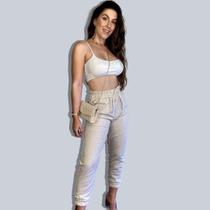 Calça Jogger Linho Bege Cru - Cor Bege