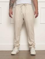 Calça Jogger Linho Masculino Unisex Elastico Conforto Basico Branco Bege Preto
