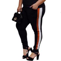 Calça Jogger Listrada Alta Confortável Plus Size Tamanho Grande