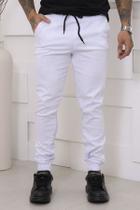 Calça Jogger Masculina Branca Sarja com Cordão Ajustável