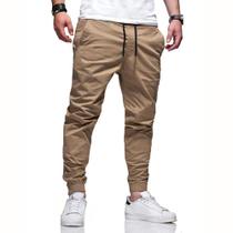 Calça Jogger Masculina C/ Punho Lycra Elastano Bege - Kaimu Jeans Calça Jogger Masculina C/ Punho Lycra Elastano Bege - Kaimu Jeans