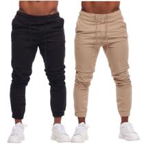 Calça Jogger Masculina Sarja Preto Bege Com Punho Elástico alfaiataria