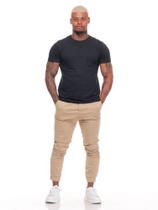 Calça Jogger Masculina Sarja Preto Bege Com Punho Elástico alfaiataria