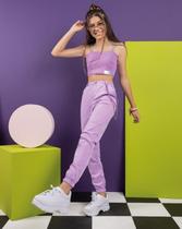 Calça jogger menina modinha Juvenil - Preta - lilás - Neon
