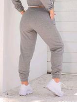 Calça Jogger Moletom Bolso Flanelado Feminina Cintura Alta