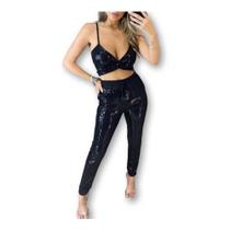 Calça jogger paetê moda feminina