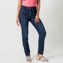 Calça Jogger Reta Jeans Confort Bolso Faca Azul Escura