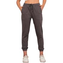 Calça Jogger Sarja Feminina Casual Com Bolsos Cordão Elastano