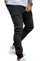 Calça Jogger Sarja Premium Masculina Com Punho Confortável Cós Elástico - Preto