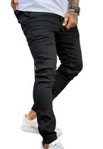 Calça Jogger Sarja Premium Masculina Com Punho Cós Elástico - Preto