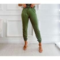 Calça jogger suede casual blogueira feminina