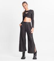 Calça Juvenil Feminina Em Ribana Canelada Minty Preto Calça Juvenil Feminina Em Ribana Canelada Minty Preto