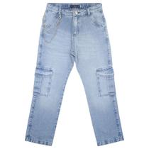 Calça Juvenil Look Jeans Reta Bolso Cargo Jeans Calça Juvenil Look Jeans Reta Bolso Cargo Jeans