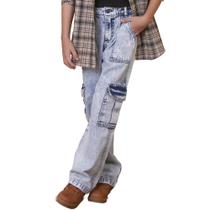 Calça Juvenil Look Jeans Reta Cargo Jeans