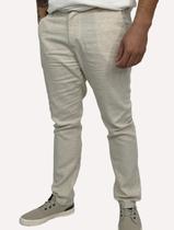 Calça King & Joe Sarja Masculina Slim Linho Elastano Off-White