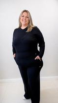 Calça Larga Plus Size Preta Feminina em Malha Premium