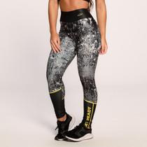 Calça Legging Academia Suplex Estampado Cinza Preto e Amarel Calça Legging Academia Suplex Estampado Cinza Preto e Amarel