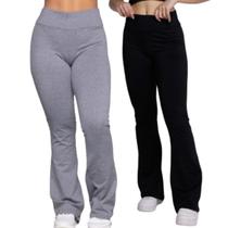 Calça Legging Bailarina Flare WLS Modas Kit com duas cores Cós Alto Boca de Sino Moda Fitness
