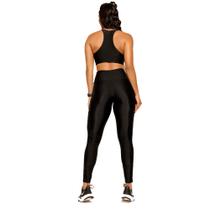 Calça Legging c/ Bolsos e Recortes em Tule Basic Preto Amplifit