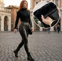 Calça Legging Cintura Alta material sintético , Plus Size Com Forro Peluciado Inverno Feminino, veste do 44 ao 50