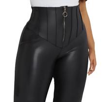 Calça Legging Cirré Senusal Zíper Frontal Franzido Horizontal Preto M930