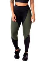 Calça Legging com Preto Cintura Alta Fitness Academia Verde Militar