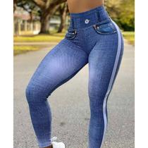 Calça Legging Fake Jeans Contrast