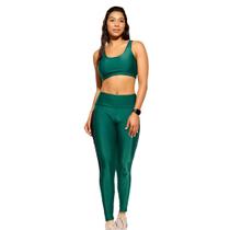 Calça Legging Feminina c/ Bolsos e Recortes em Tule Basic Verde Amplifit